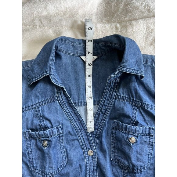 Guess Womens Button Down Roll Tab Sleeves Blue 100% Cotton Midi Dress Size Small - Picture 10 of 16